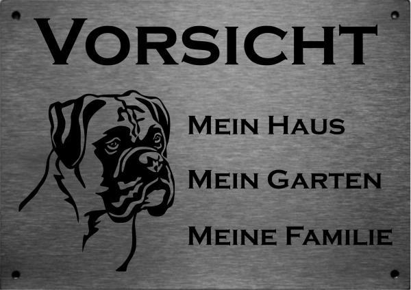 Edelstahl Hundeschild Boxer VORSICHT Mein Haus mein Garten meine Familie